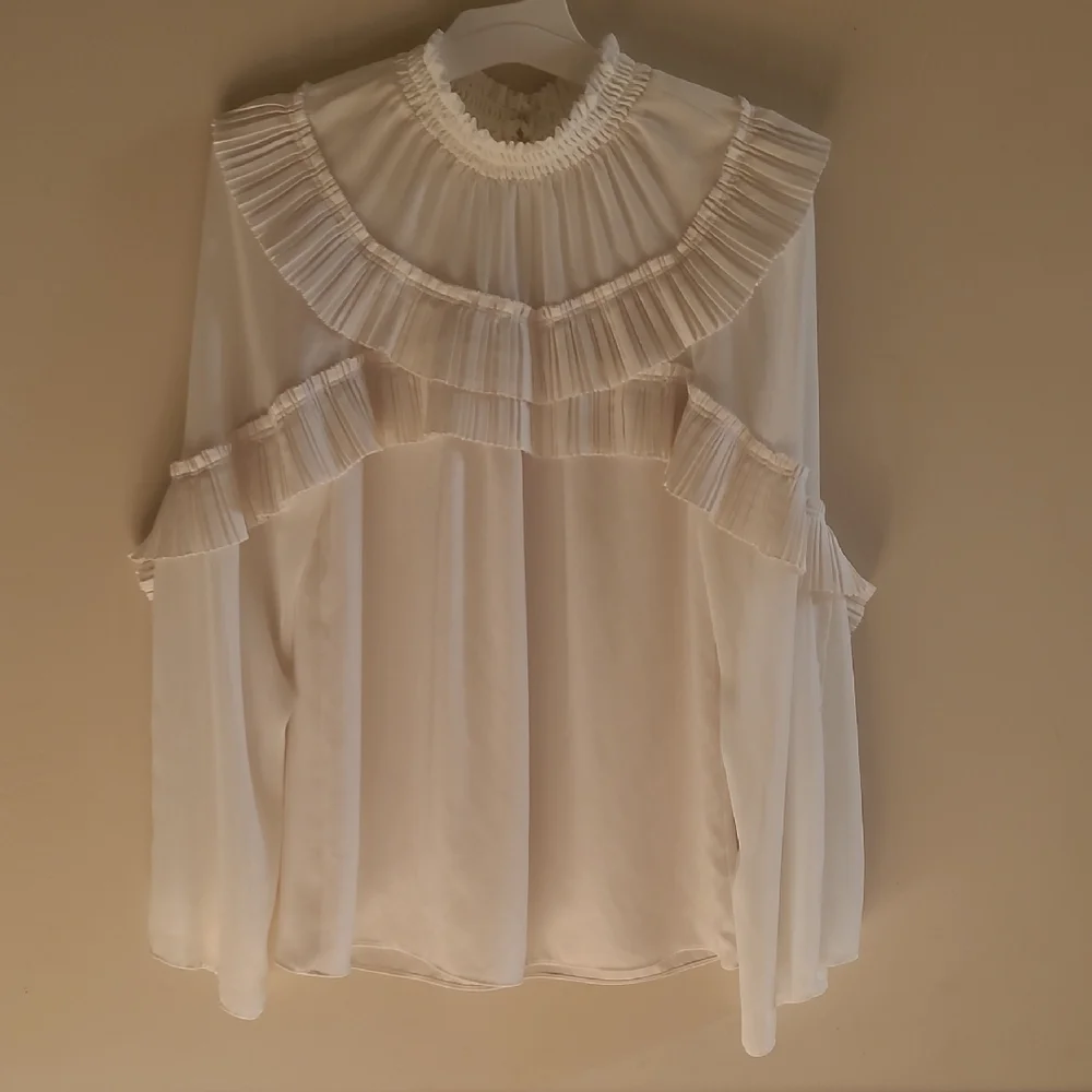 Ramy Brook Blake Blouse Top Womens Ivory Long Sleeve Ruffle Boho Sz XS - Picture 2 of 7